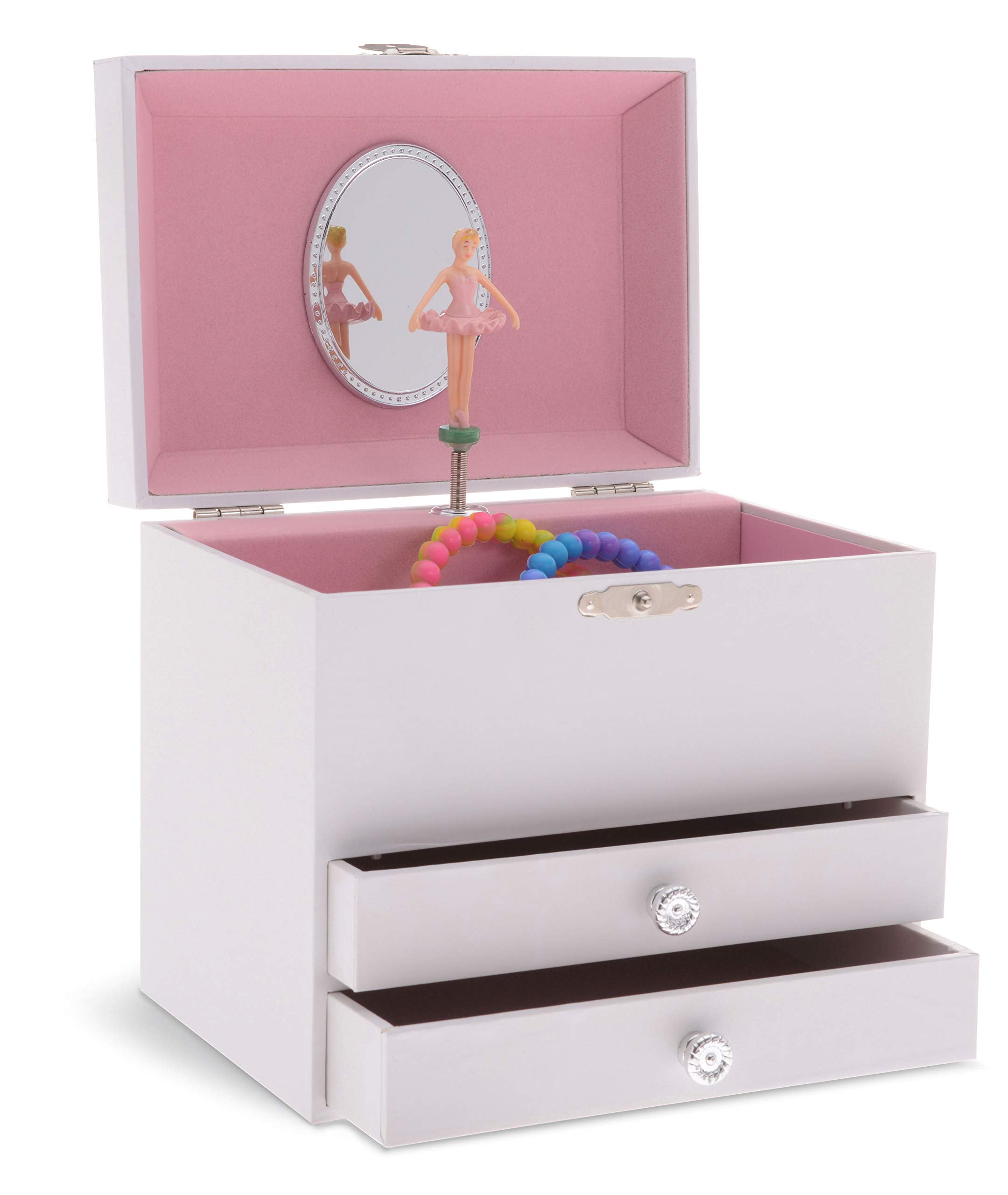 Jewelkeeper Personalize-Your-Own White Musical Ballerina Jewelry Box with 2  Pullout Drawers, You are My Sunshine Tune 