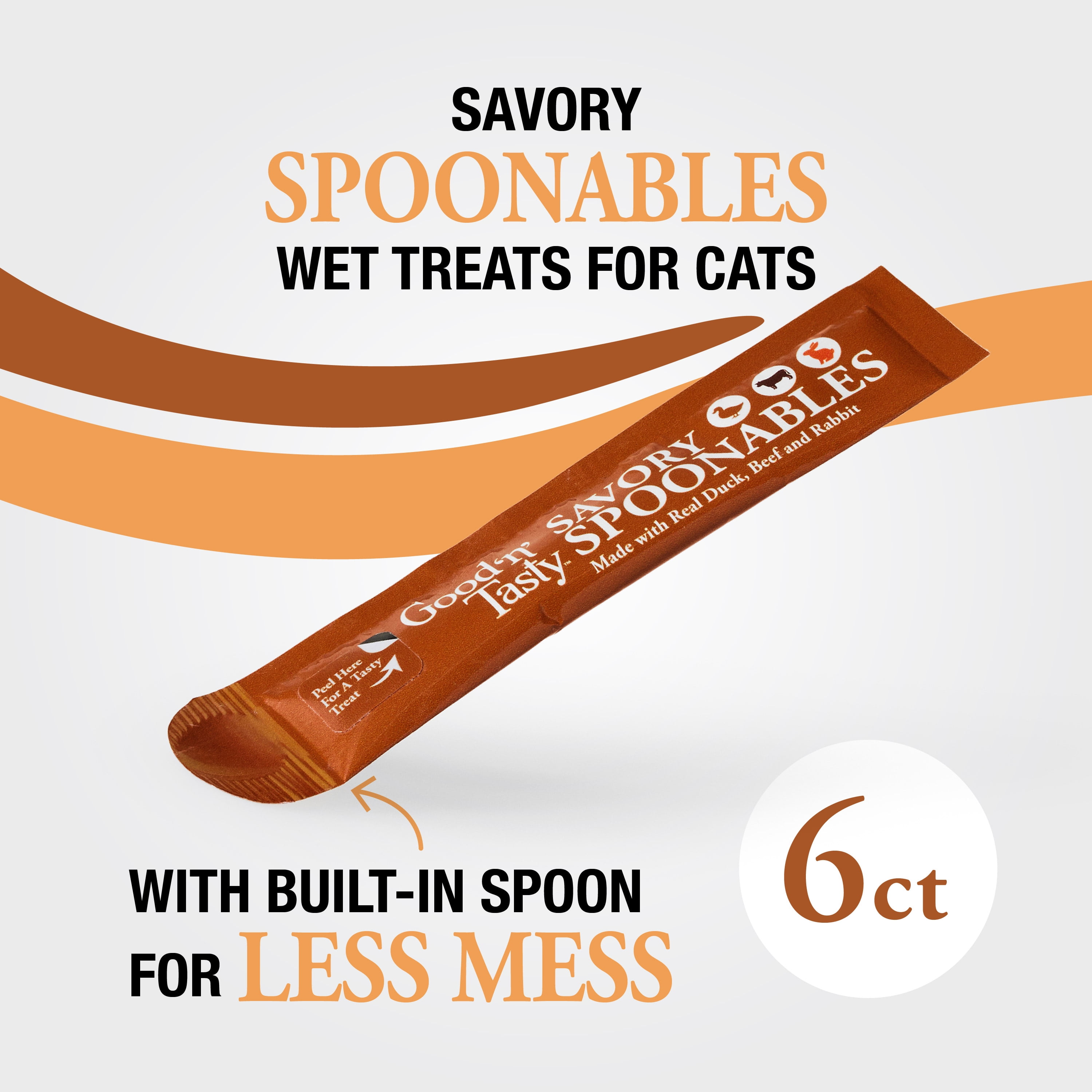 Good 'n' Tasty Savory Spoonables Lickable Wet Treats for Cats, with Duck, Beef and Rabbit, 6 Count