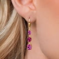 thumbnail image 3 of Gem Stone King 18K Yellow Gold Plated Silver Pink Created Sapphire 3 Stone Dangle Earrings for Women (6.00 Cttw, Gemstone September Birthstone, Oval 8X6MM, 7X5MM and 6X4MM), 3 of 6