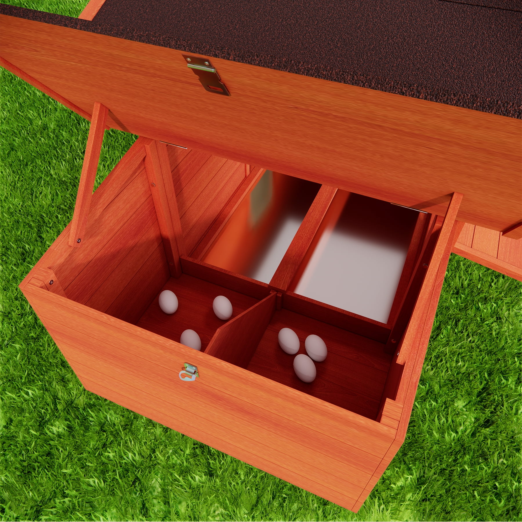 Pefilos 67" Outdoor Chicken Coop with Nest Boxes, Solid Firwood Rabbit Cages, Large Hen House with Water-Resistant Roofs, Orange