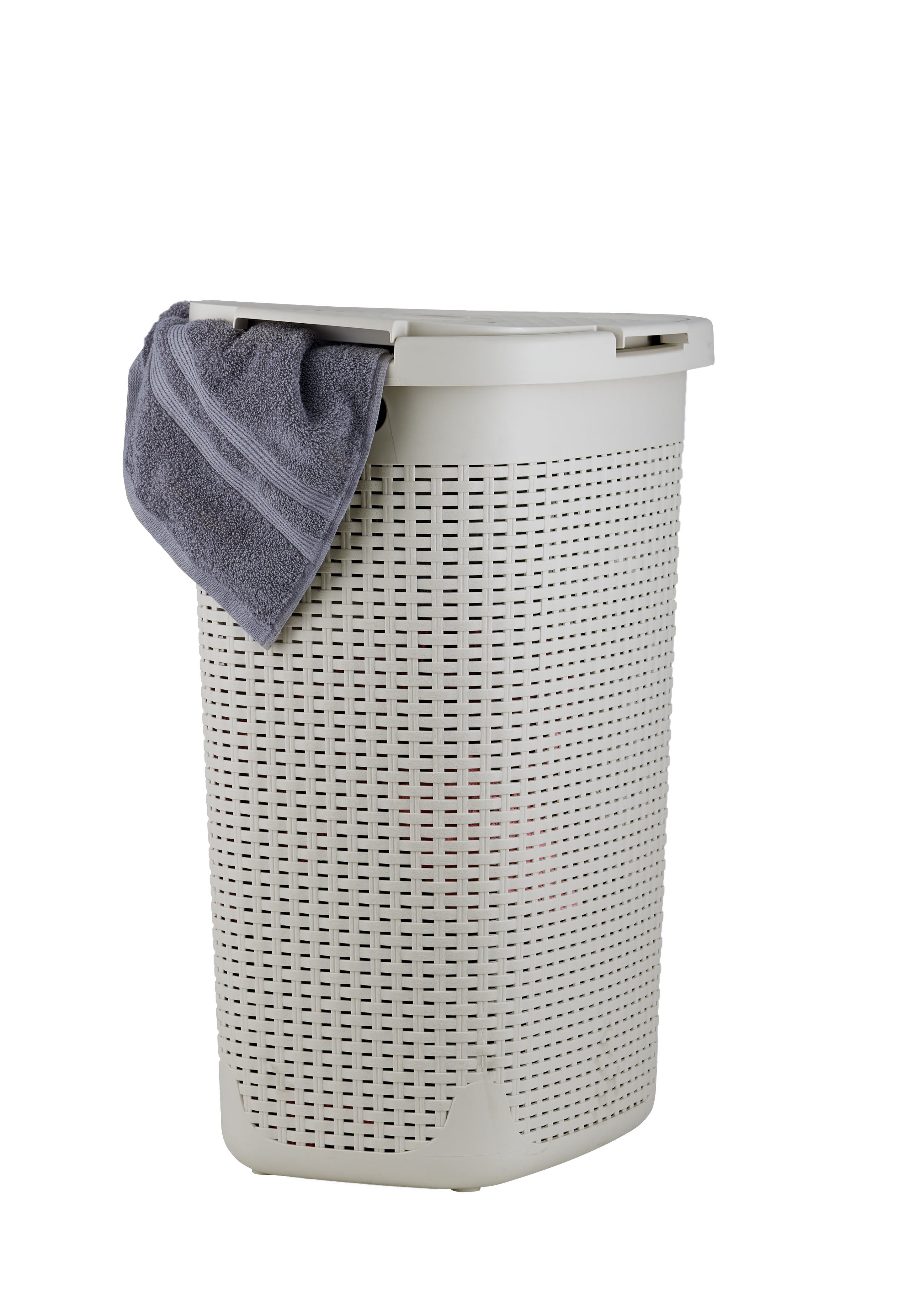Grey Laundry Basket Rattan Weave Washing Clothes Plastic Storage Bin With Lid 