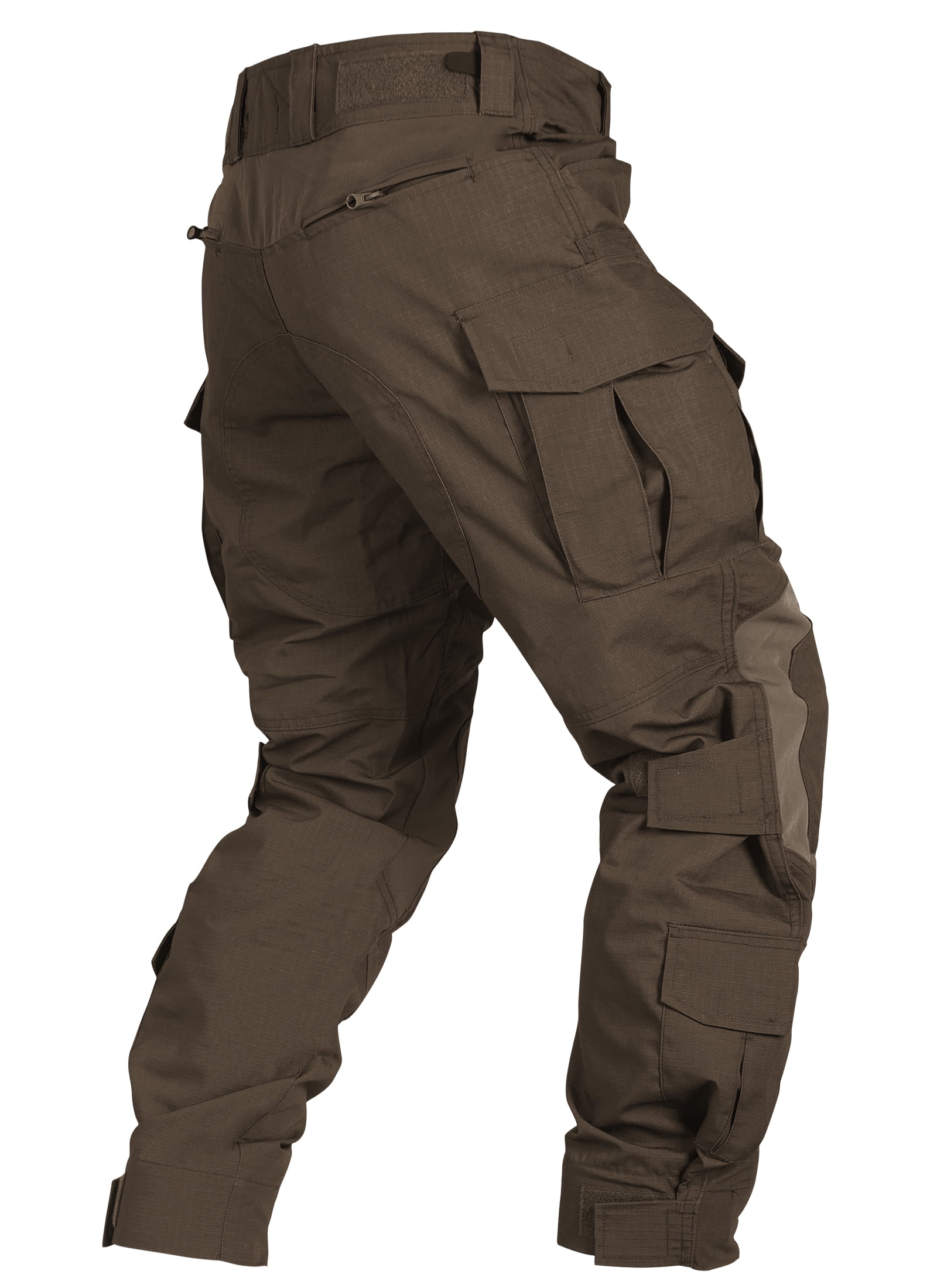 TRGPSG Men's Outdoors Work Pants with Knee Pads,Hunting Pants Waterproof Hiking Work Pants 10 Pockets (No Belt),Brown Size 38