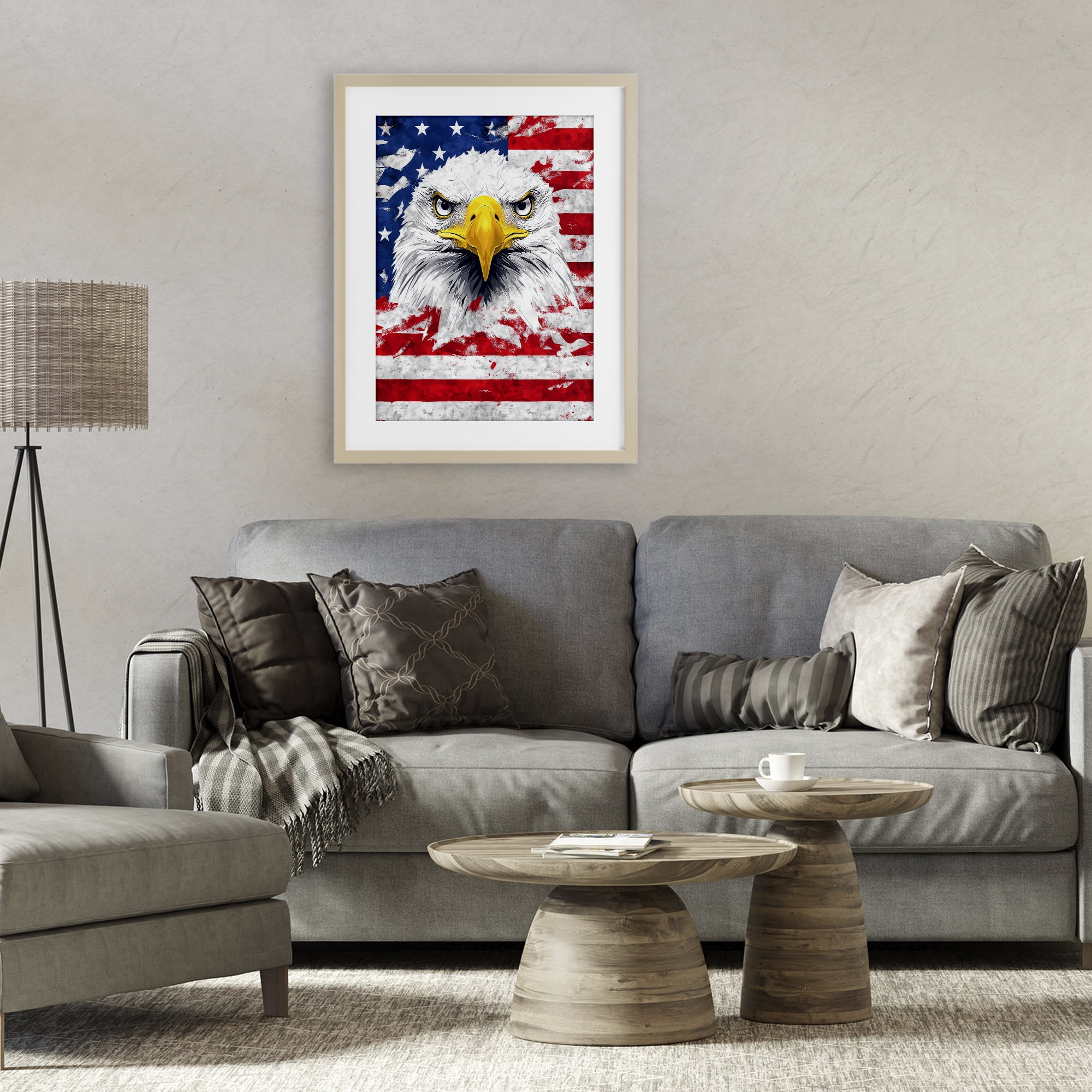 Stupell Industries Patriotic Bald Eagle Flag Birch Framed Print Under Glass, design by The Wands Want