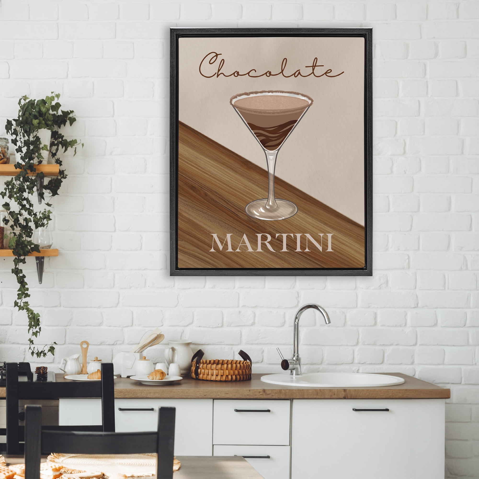 Stupell Industries Chocolate Martini on Brown Black Framed Floater Canvas Wall Art, design by Marcus Prime