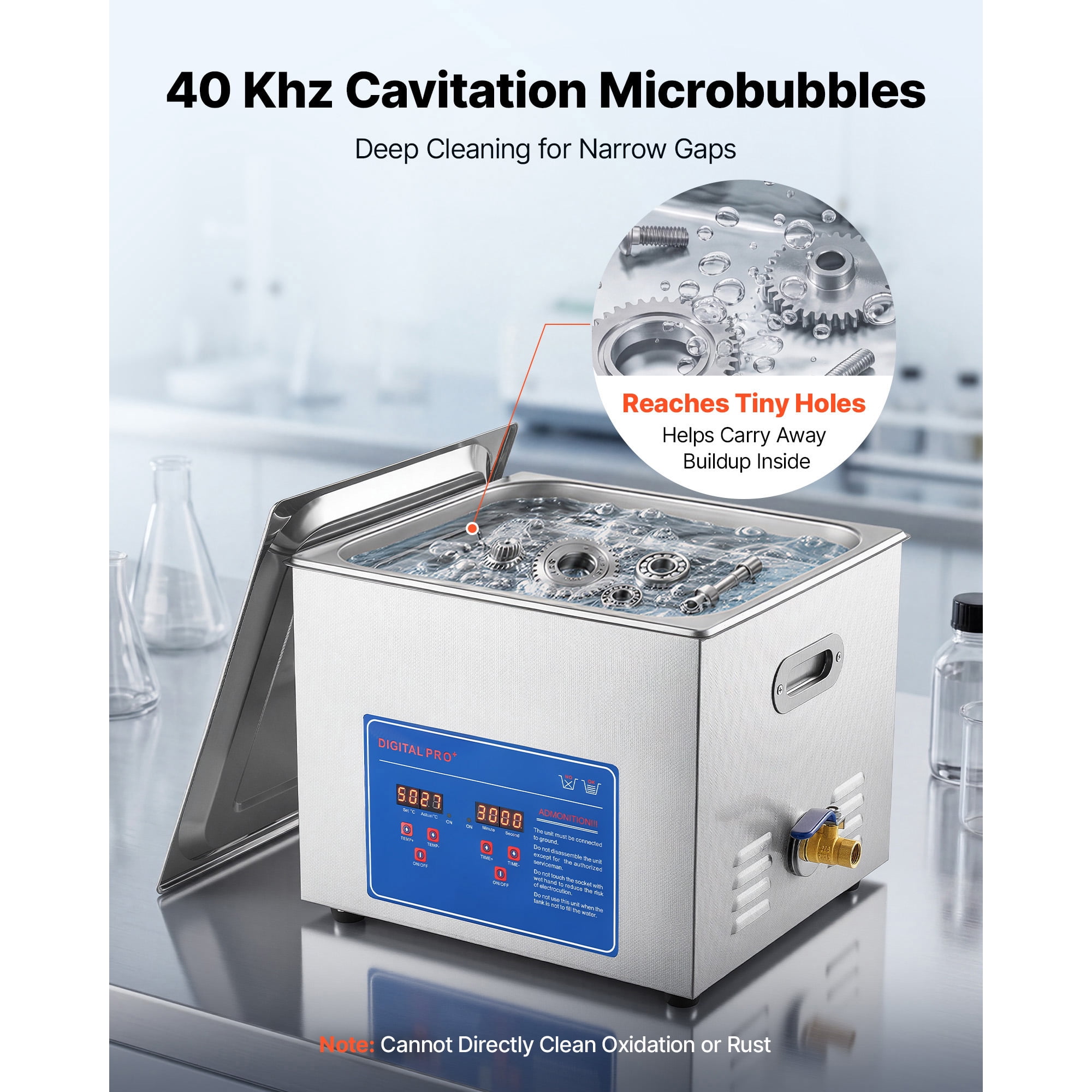 KFFKFF 15L Ultrasonic Cleaner with Digital Controls, 40kHz Frequency, Stainless Steel Cleaning Machine with Basket, Ideal for Auto Parts and Glasses