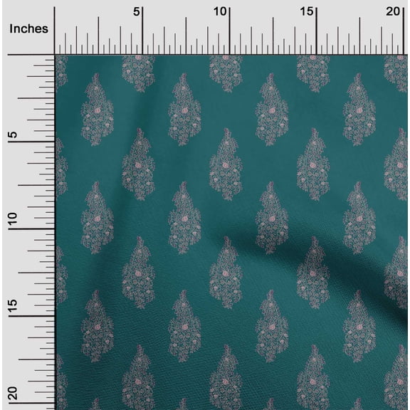 oneOone Organic Cotton Poplin Twill Fabric Leaves & Floral Block Print Fabric By The Yard 42 Inch Wide