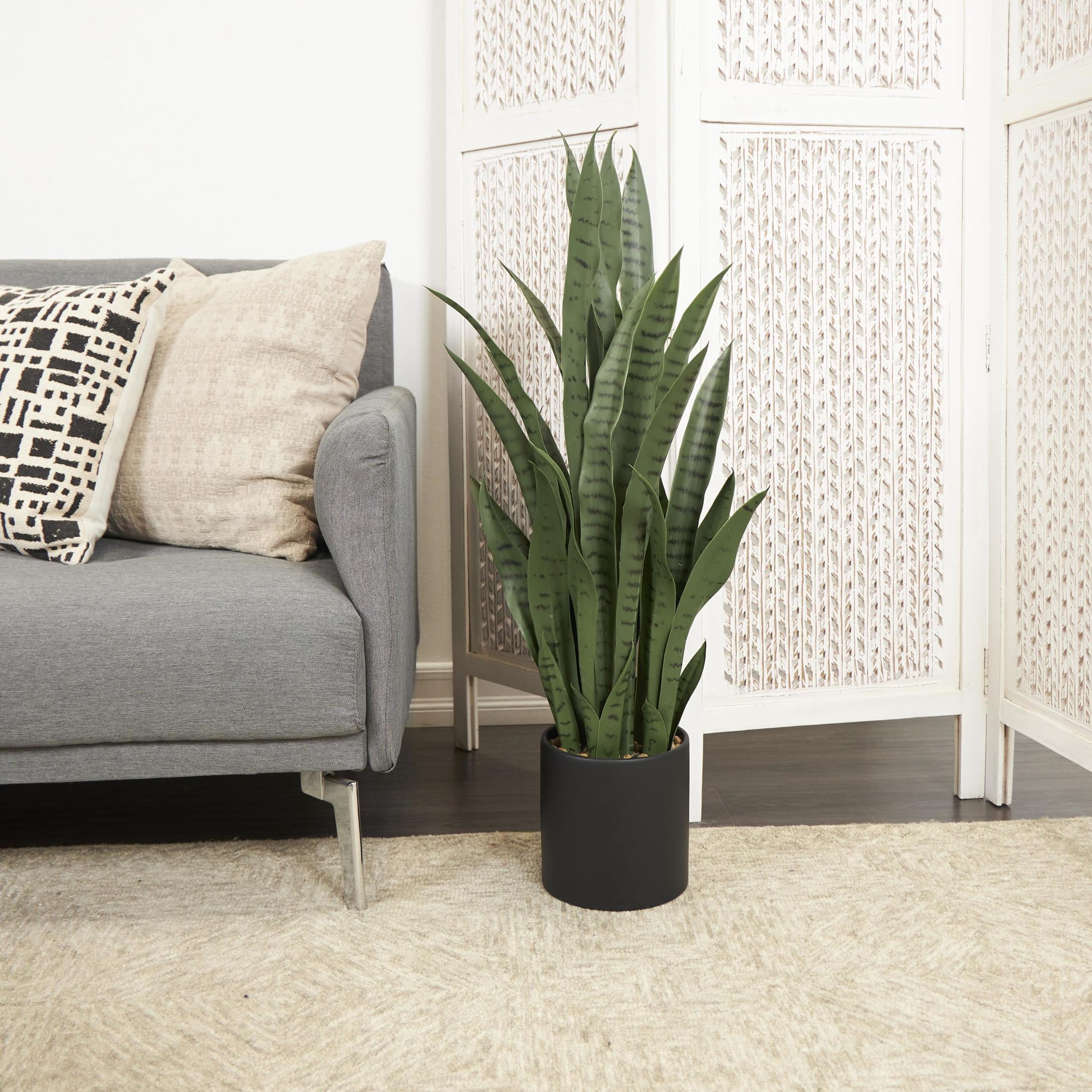 DecMode 36" Artificial Snake Plant in Black Porcelain Pot and Stone Details