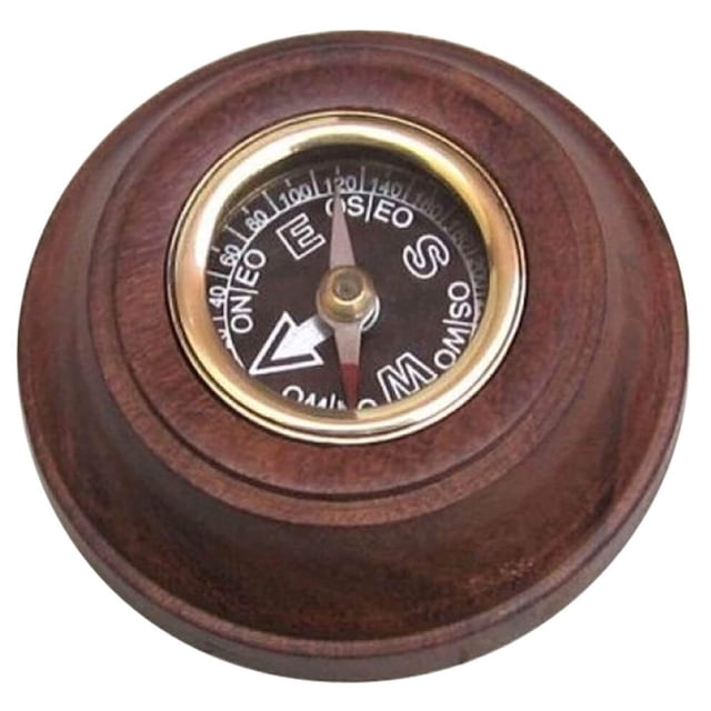 Brújula de madera INDIA OVERSEAS TRADING CORP redonda de 7,5 cm