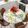 thumbnail image 2 of Round Table Cover 45-54 Inch Summer Lemon Waterproof Reusable Table Cloth Round Fitted Vinyl Tablecloth with Elastic Edged for Parties Outdoors, Watercolor Yellow Spring Floral Botanical, 2 of 9