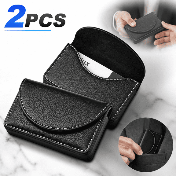 Emlimny 2 Pack Leather Business Card Holder for Men Credit Card Holder for Women Holds 25 Business Cards,Pocket Name Card Case Holder with Magnetic Shut, RFID Blocking Name Card Organizer