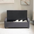 thumbnail image 2 of IVV 48" Linen Upholstered Storage Ottoman Bench with Tufted Seating, Safety Hinge, and Rubber Wood Legs, for Entryway, Bedroom, Living Room (Gray), 2 of 7