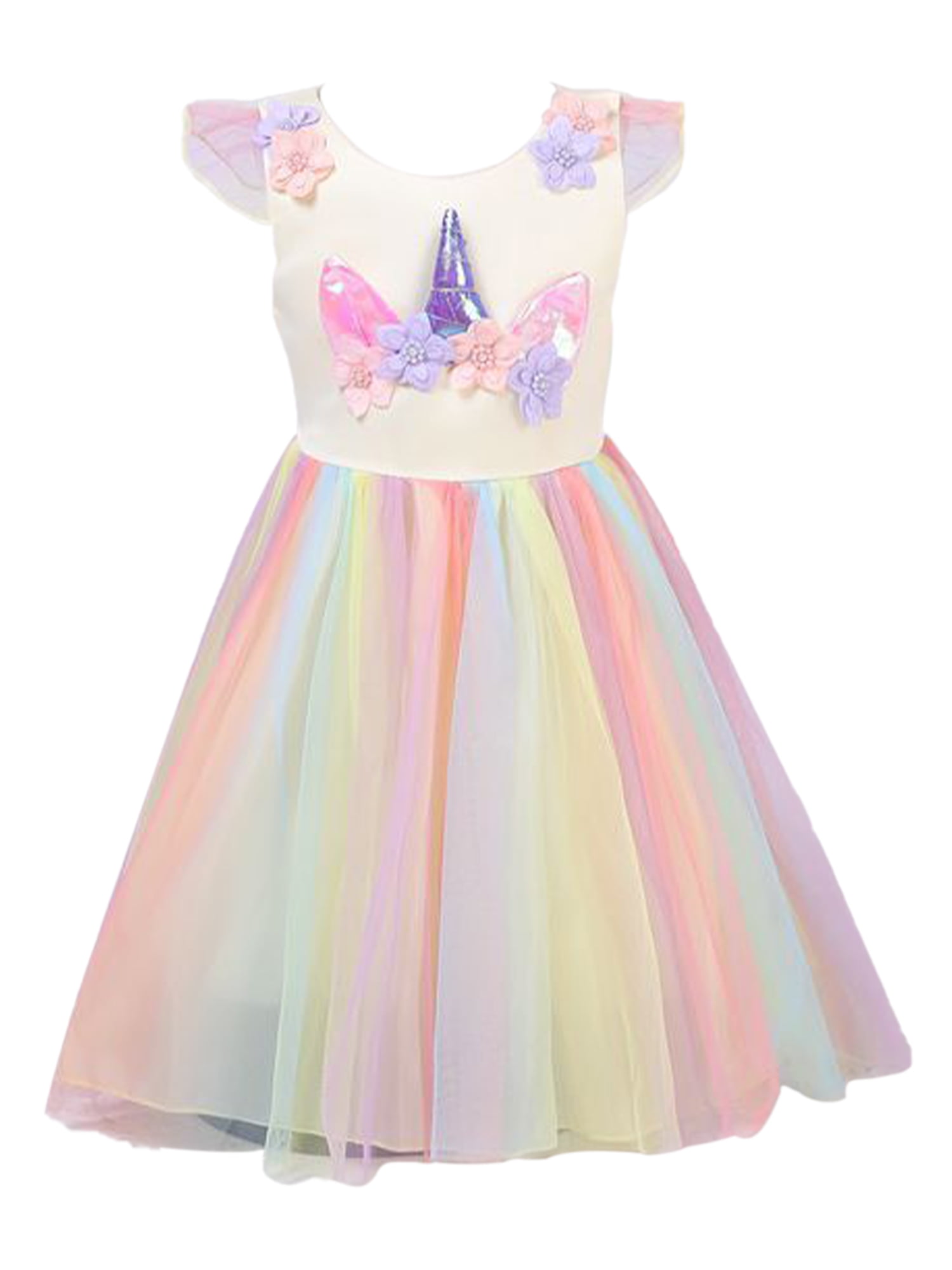 Girls Kid Cartoon Unicorn Rainbow Sleeveless Swing Tutu Dress Formal Party Dress