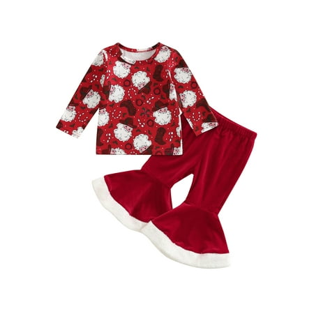 

Arvbitana Toddler Baby Girls Christmas 2Pcs Outfits Cartoon Print Long Sleeve Pullover Tops and Velvet Flare Pants Set Infant Girls Fall Clothes 6M 12M 18M 24M 2T 3T 4T
