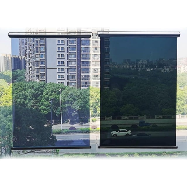 Stores à Rouleau Miroir Unidirectionnels avec Crochets Adhésifs, Rideaux Enroulables, Protection Solaire Claire pour Porte Vitrée (Bleu, L 27.6 Pouces x H 78.7 Pouces)
