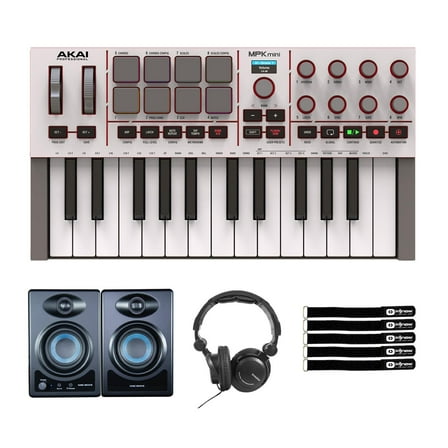 Akai Professional MPK Mini 4 25-Key MIDI Keyboard Controller Grey with Monitors & Headphones Package