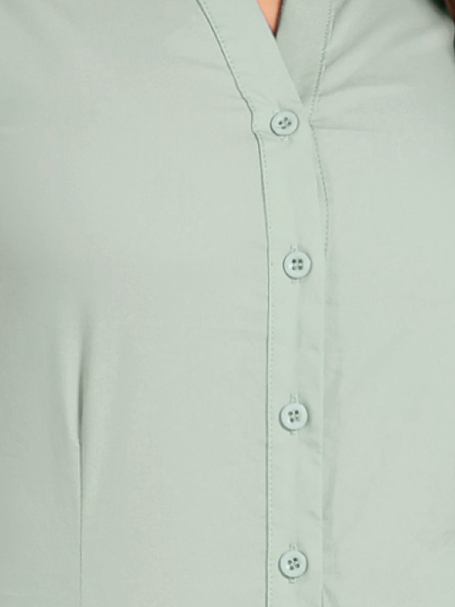 DARING DIVA Office Blouse Button Down Short Sleeve Bodysuit S Light Green
