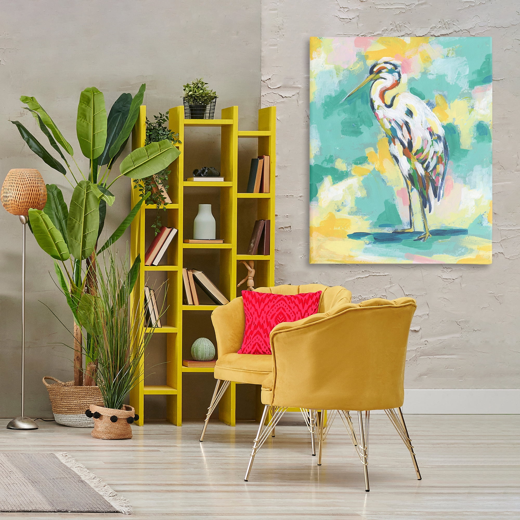 Stupell Industries Blue Modern Crane Animals Painting Wrapped Canvas Art Print Wall Art, 36 x 48