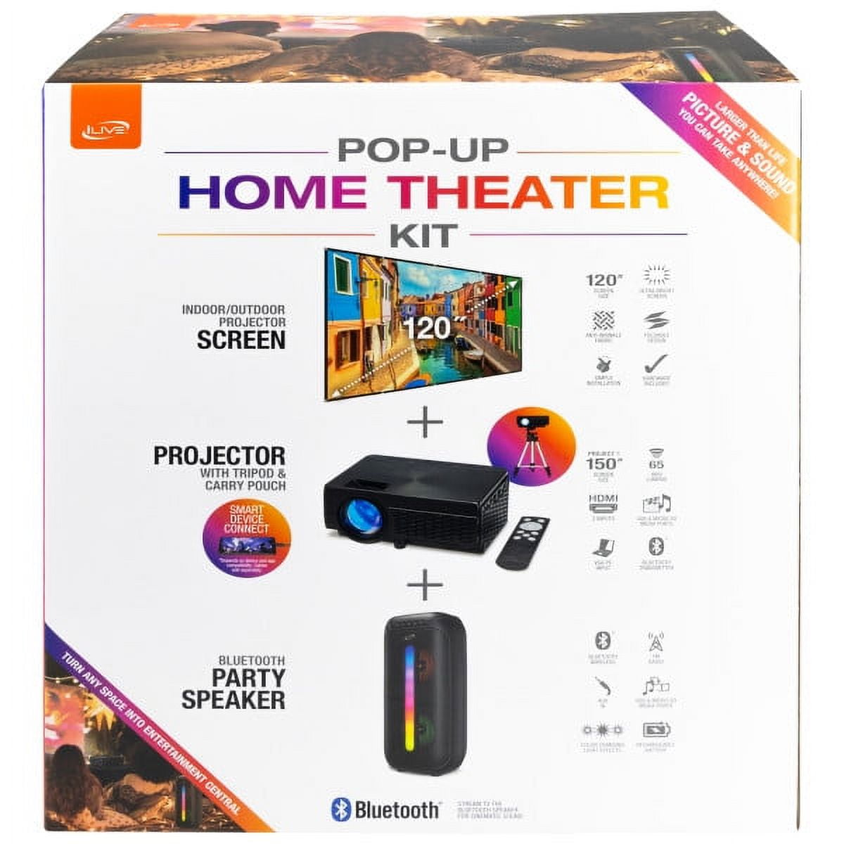 iLive Cinema Pop-up Movie Theater Kit, THE2023BDL, Black