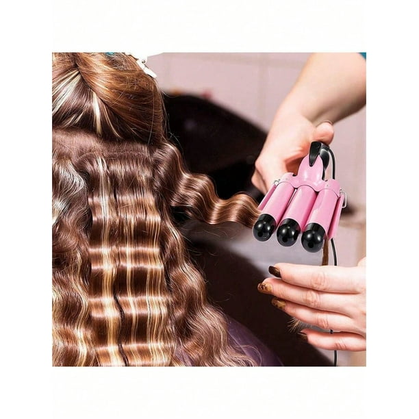Pink 3 Barrels Hair Curling Iron Large Waves Wavy 3 Tube Electric Hair Curler Bodega Aurrera en linea