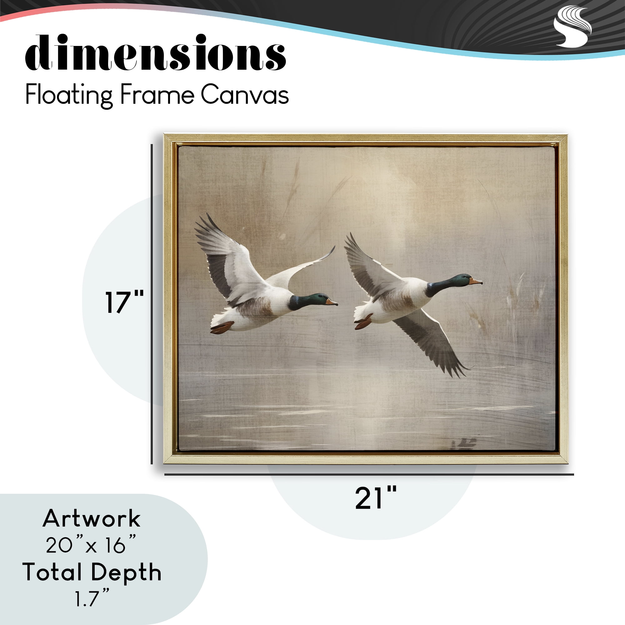 Stupell Industries Mallard Ducks over Pond Gold Framed Floater Canvas Wall Art, design by Susan Arnot