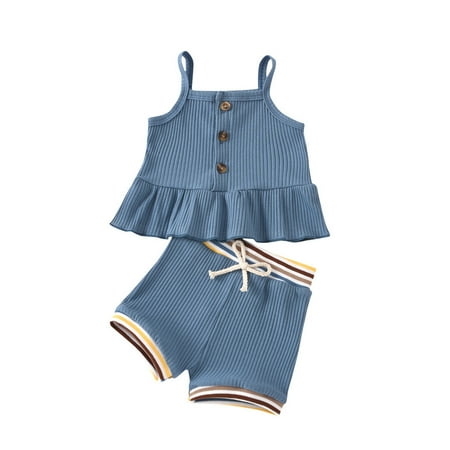 

LNMQLPDBS Girl Clothes Baby Girls Solid Suspenders Dress Tops Stripe Shorts Outfits Set Girls Summer Outfits