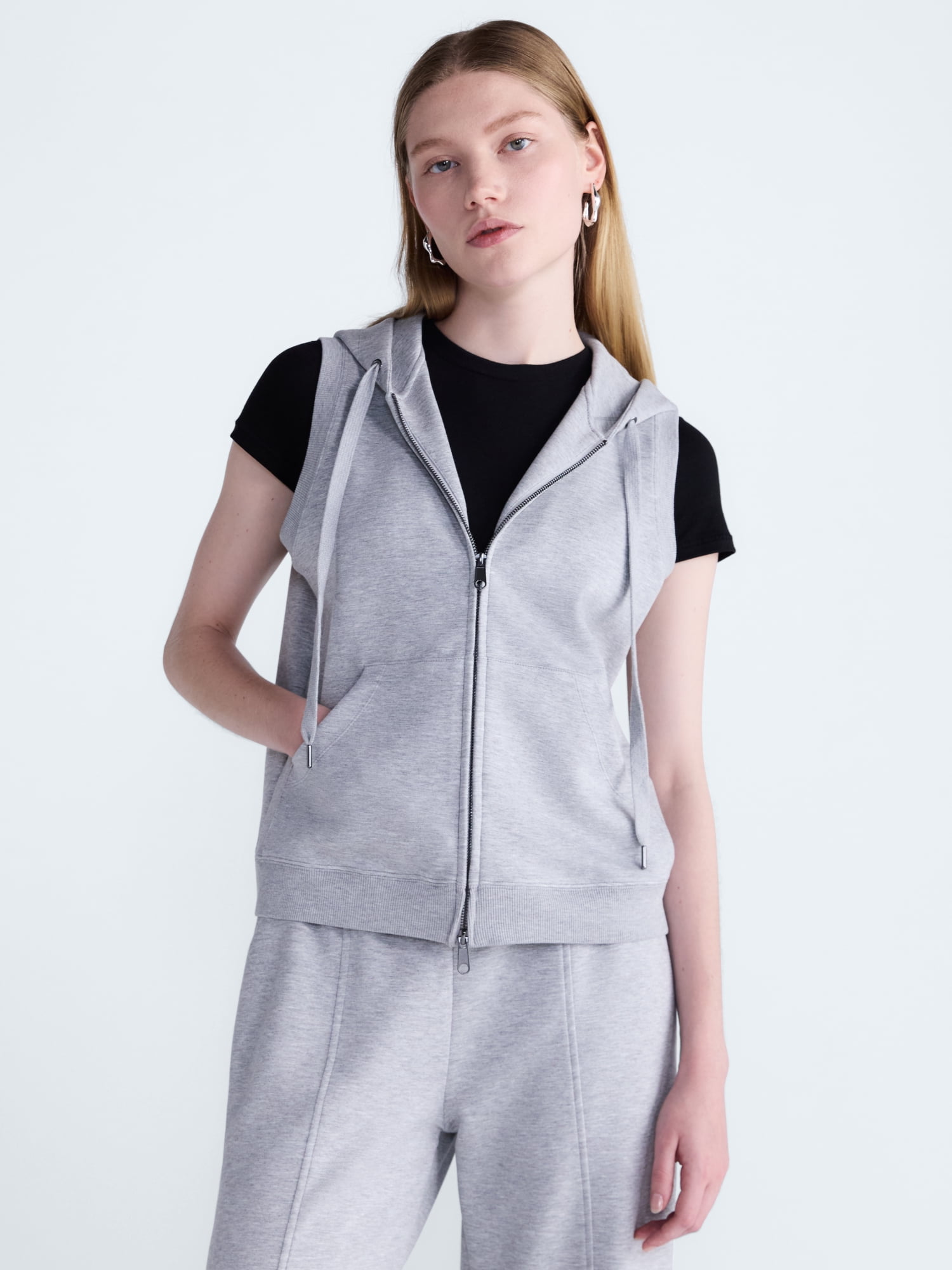 Scoop Women's Scubaknit Sleeveless Hoodie Shrug Set, 2 Piece, Sizes XS-XXL