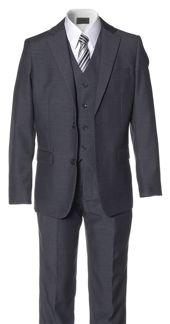Avery Hill 5-Piece Boys Slim Fit 2-Button Suit Tuxedo 3 Colors Black Dark Gray Ink Blue