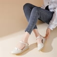 thumbnail image 2 of Xucatan Women's Canvas Espadrille Wedge Sandals, Round Toe Closed Toe Platform Shoes with Adjustable Ankle Strap, Rope Wrapped Chunky Sole Casual Summer Footwear, Versatile Solid Color Gift, 2 of 7