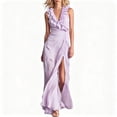 thumbnail image 2 of Women's Dress Sleeveless V Neck Women Lace Slit Maxi Dress Purple L, 2 of 7