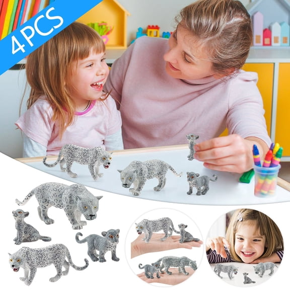 Pvc 4 Piece Colorful Simulation Snow Leopard Animal Model Toy Miniature Figure Set Educational Play For Kids