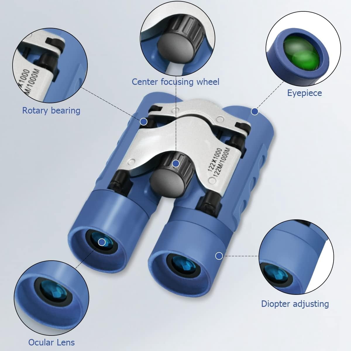 Binoculars 122x1000 Compact with Clear Low Light Vision, Large Eyepiece Waterproof Binocular for Adults Kids, High Power Easy Focus Bird Watching, Hunting, Travel, Sightseeing