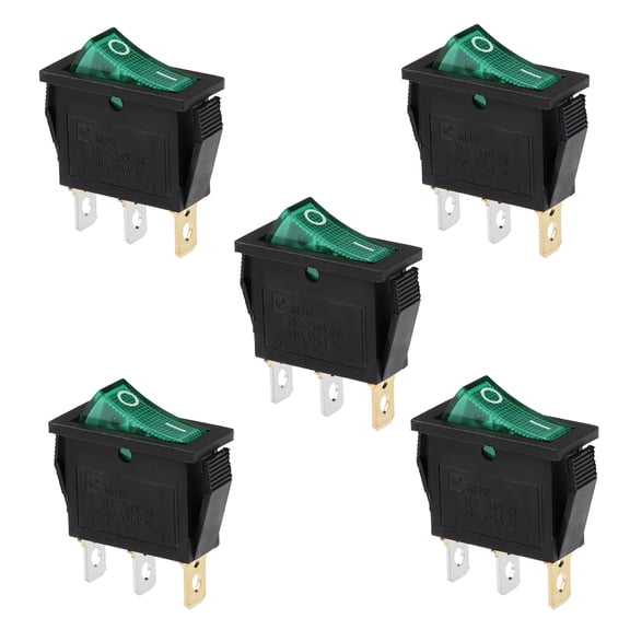 Uxcell Boat Rocker Switch Green LED Light DC 12/24V Toggle Switch ON/OFF AC 250V/15A 125V/20A SPST, 5pcs