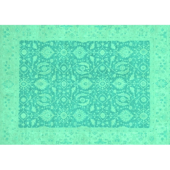 Ahgly Company Machine Washable Indoor Rectangle Oriental Turquoise Blue Traditional Area Rugs, 5' x 8'
