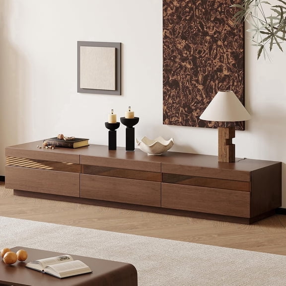 Mid Century Modern TV Stand, 71" Brown Wood Entertainment Center with Storage Drawers, Modular Television Stands Floor TV Consoles for Living Room Bedroom