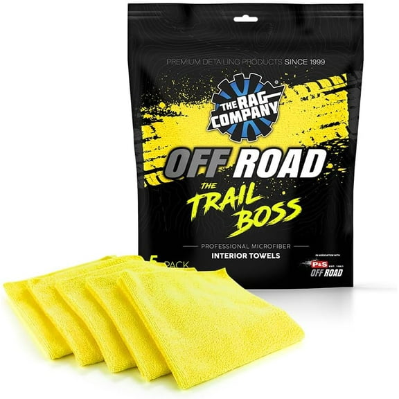 The Rag Company – Off Road – The Trail Boss Pack – Interior Microfiber Detailing Towels, Edgeless, 245gsm, 16in x 16in, Yellow, 5-Pack