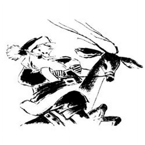 Santa & Reindeer Sketch - Tim Holtz Mounted Red Rubber Stamp 4"X5"