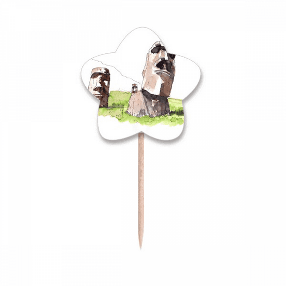 Moai Statues In Easter Island Toothpick Flags Star Lable Cupcake Picks