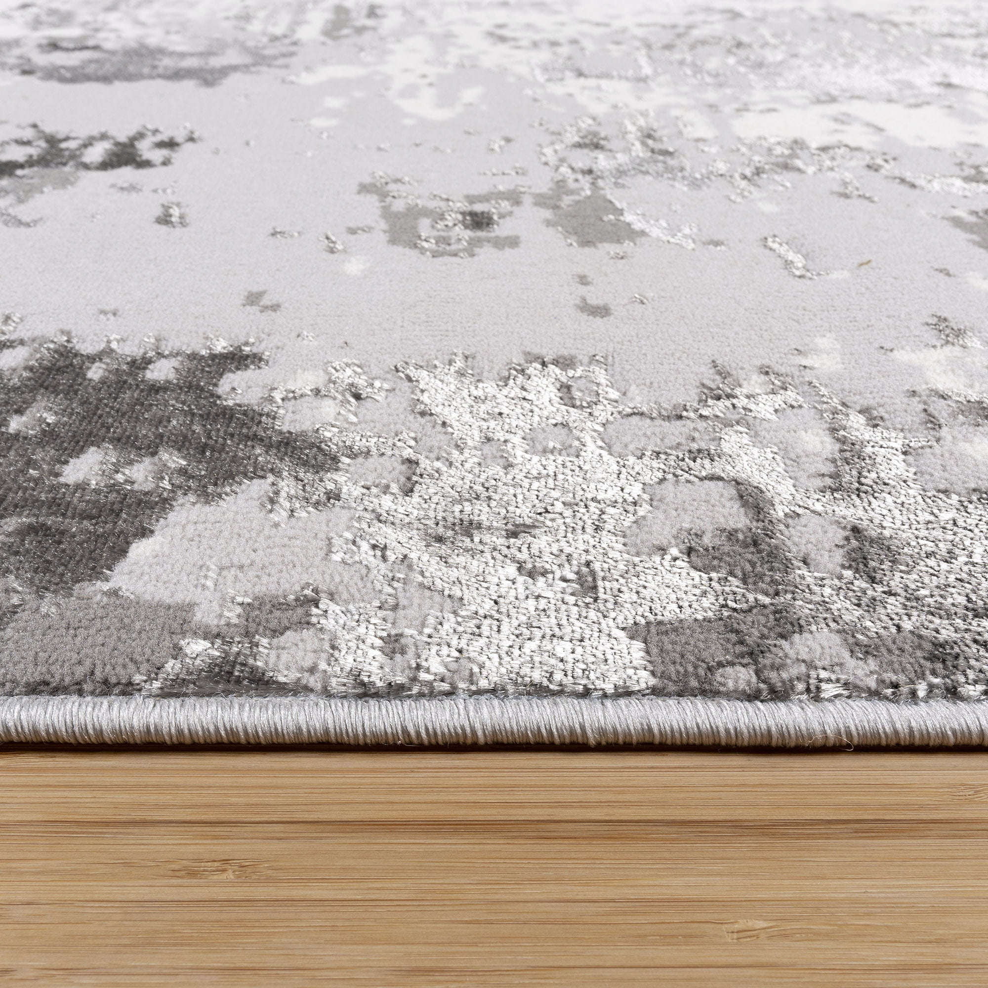 Gertmenian Braga Tiaga Modern Abstract Glam Grey Plush Polypropylene Area Rug, 6' x 9'