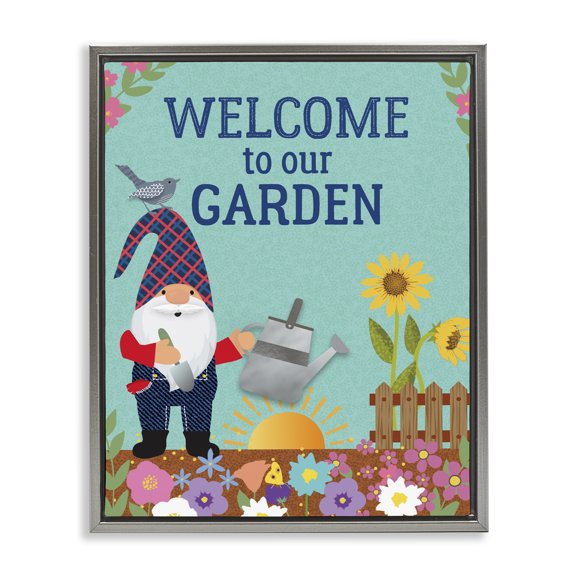 Stupell Industries Cottage Welcome To Our Garden Phrase Gray Floating Frame Canvas Art, 25 x 31, by Linda Birtel