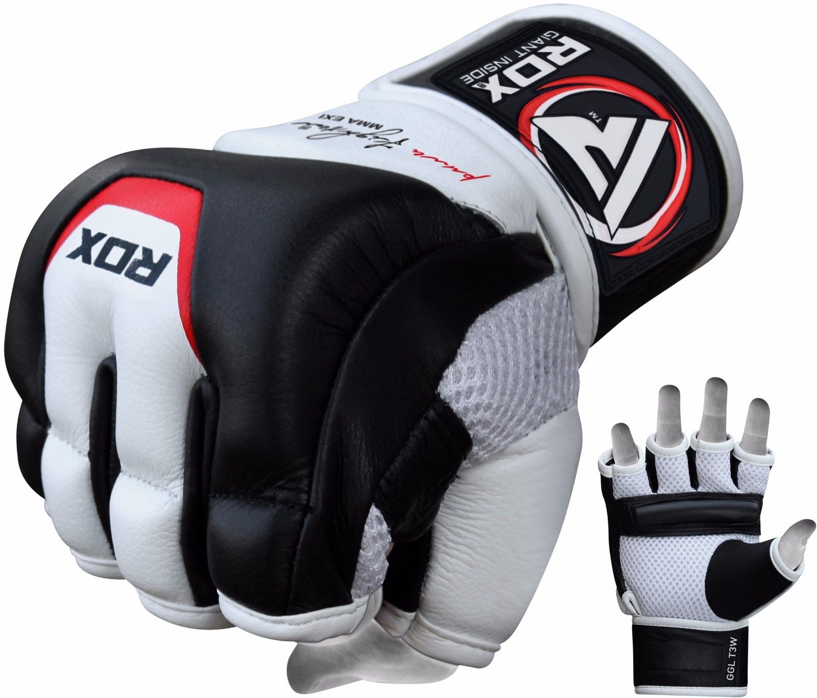 RDX MMA Cowhide Leather T3 Grappling Gloves,White,Medium