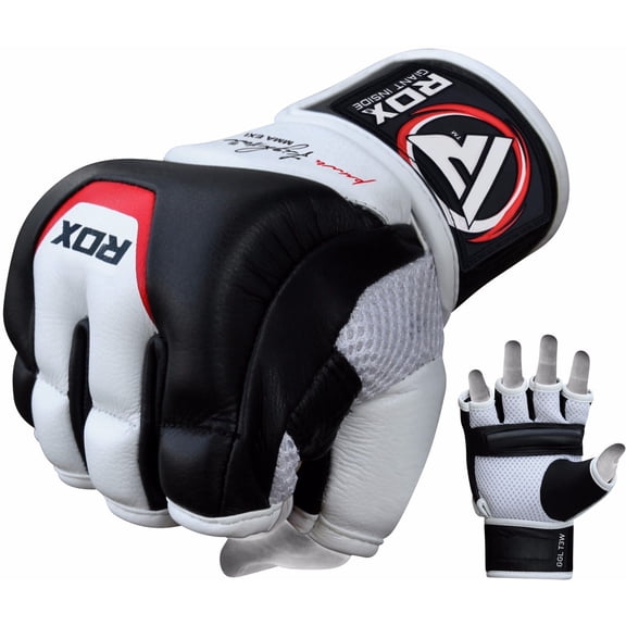 RDX MMA Cowhide Leather T3 Grappling Gloves, White, Small