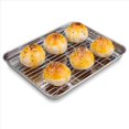thumbnail image 3 of 3set 10 Inch Toaster Oven Tray and Rack Set, Small Stainless Steel Baking Pan with Cooling Rack,3 x baking pan 3 x grid rack,Silver, 3 of 7