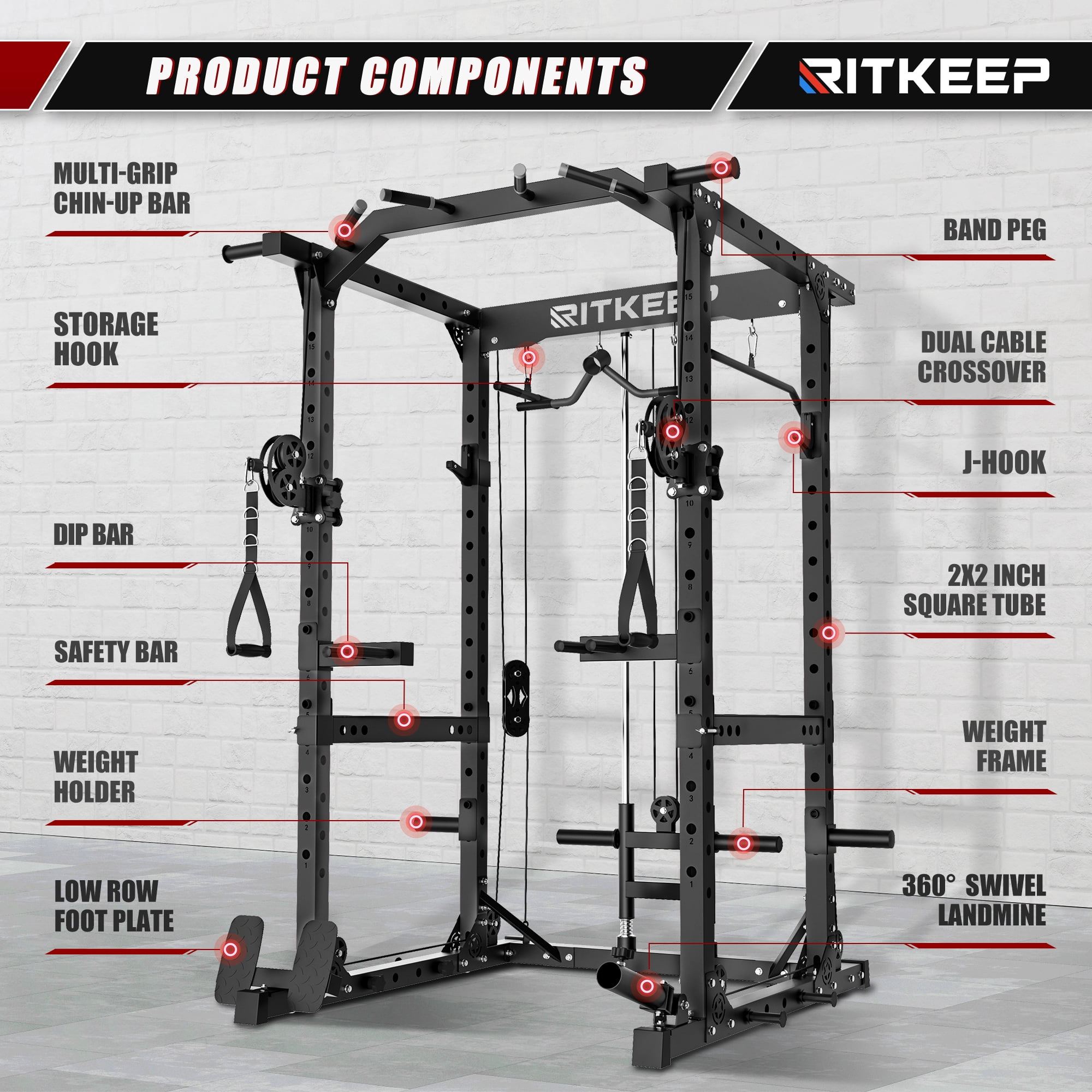 RitKeep M10 Power Cage for Home Strength Training, Workout Cable Machine