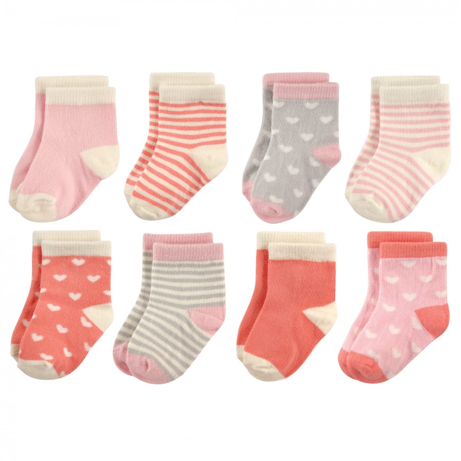 Hudson Baby Infant Girl Cotton Rich Newborn and Terry Socks, Hearts, 0-6 Months