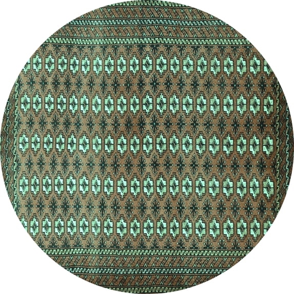 Ahgly Company Machine Washable Indoor Round Persian Turquoise Blue Traditional Area Rugs, 4' Round