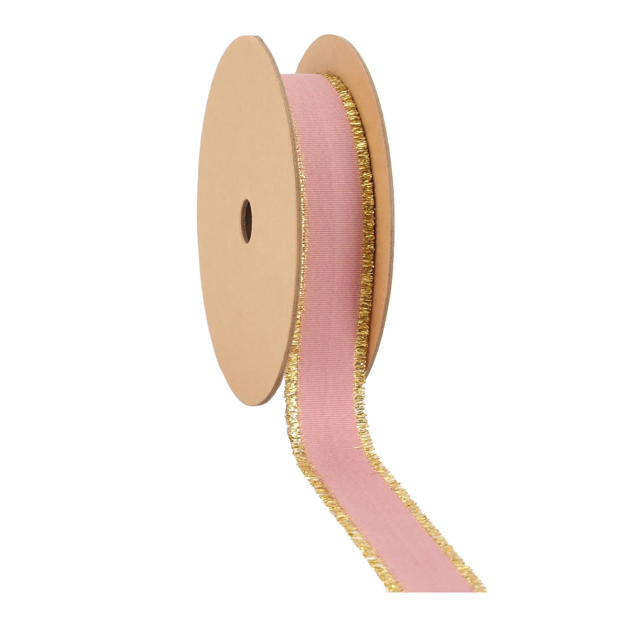 LaRibbons 1" Textured Grosgrain Ribbon | Gold Metallic Fringe Quartz | 25 Yard Roll