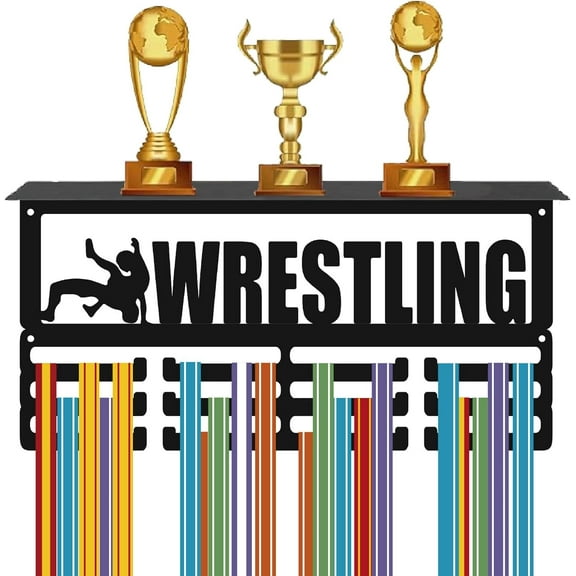 Wrestling Medal Hanger Display Trophy Display Shelves Rectangle 3 Row Hold 60  Medals Black Iron Wall Mount Frame Rack Athletes Holder Shelf for Wrestling Sport Races Cheer 15.7 x 7.9 Inch Colorful