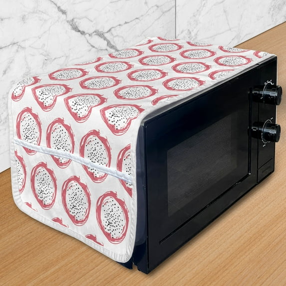 Pitahaya Microwave Oven Cover, Dragon Fruit Pattern Hand Drawn Tropical Species Eat Summer Taste, Water Resistant Organizer with Pockets Kitchen, 36" x 12", Pastel Pink Grey and White, by Ambesonne