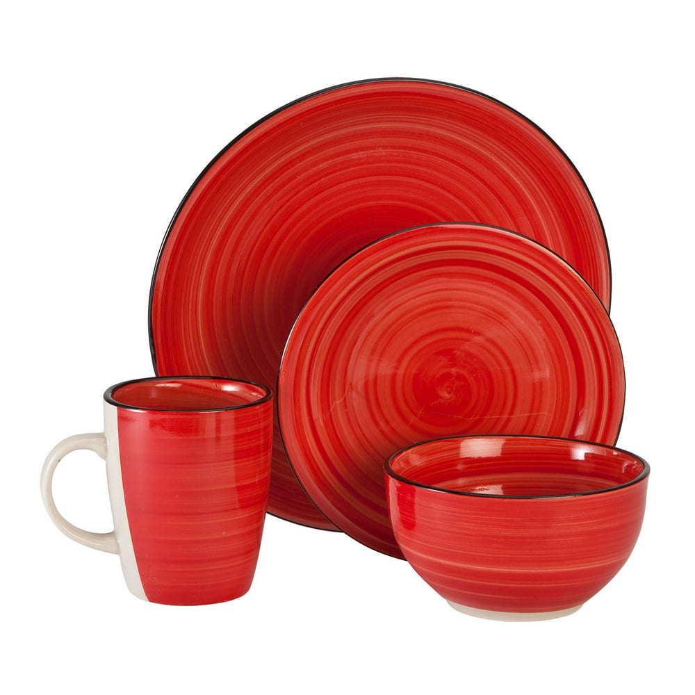Red Color Vibes 16pc Stoneware Dinnerware Set Walmart