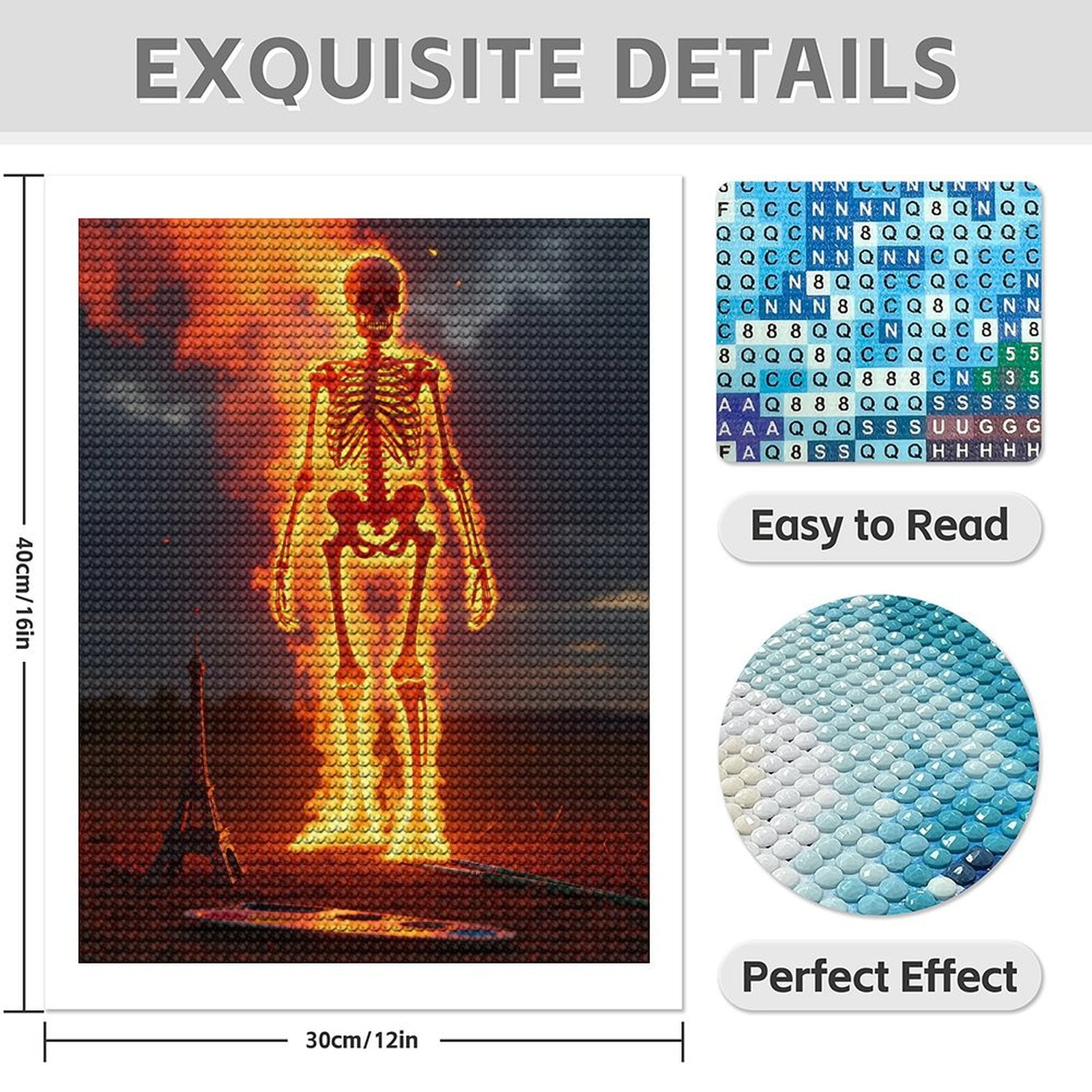 Diamond Art Kit for Adults, Skeleton In Flames With Miniature Tower Diamond Painting for Adults Beginners, DIY Diamond Art Painting Kits, 5D Diamond Painting Crafts for Home Decor 12x16 Frameless